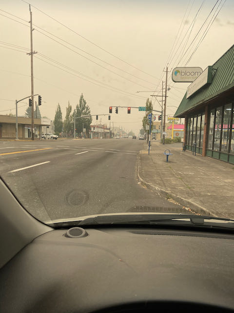 Smoke hanging over intersection
