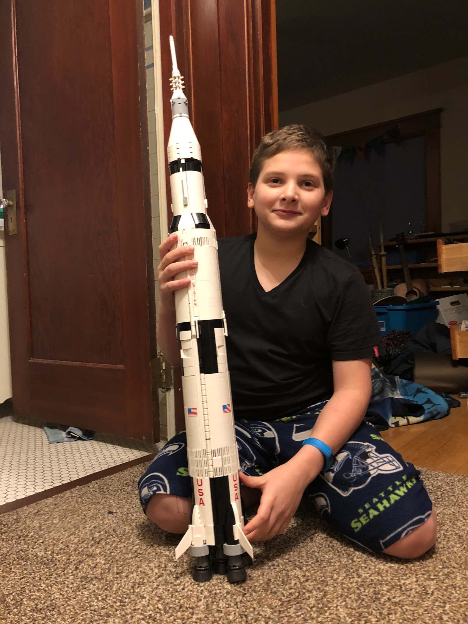 Benson with Lego Saturn V