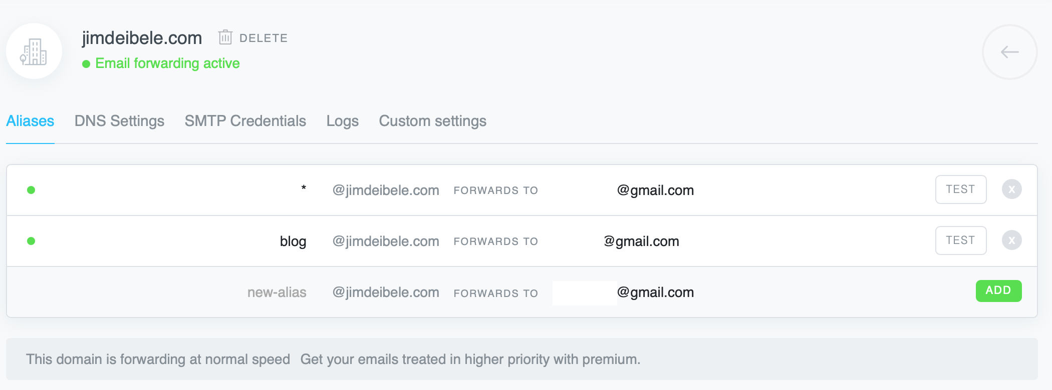 ImprovMX Dashboard Screen Shot